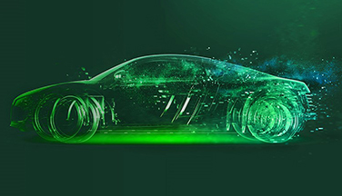 Green wireframe of a car on black background.